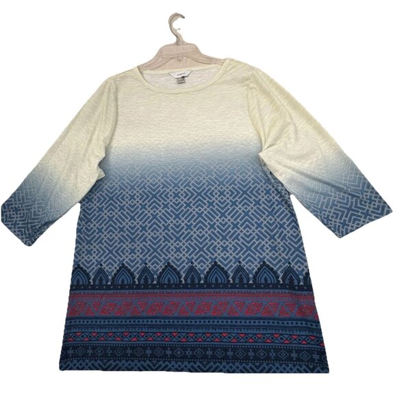 CJ Banks Tops - CJ Banks 3/4 Sleeve Tunic Top Geometric Ombre Women’s 1X Blue Ivory